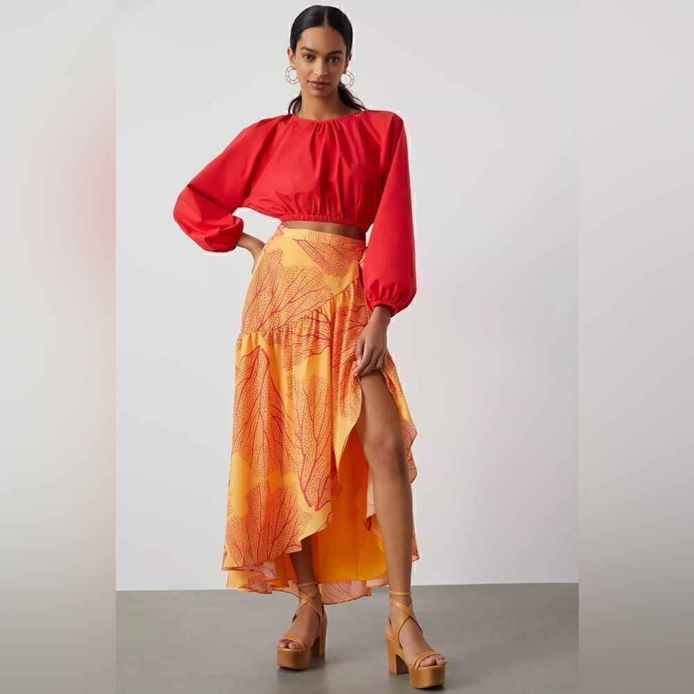 Anthropologie Hutch Printed Wrap Maxi Skirt size Small